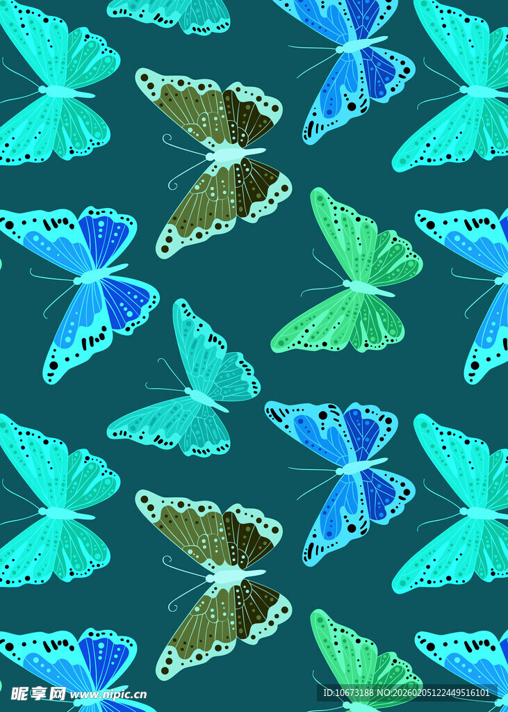 多彩蝴蝶无缝图案背景