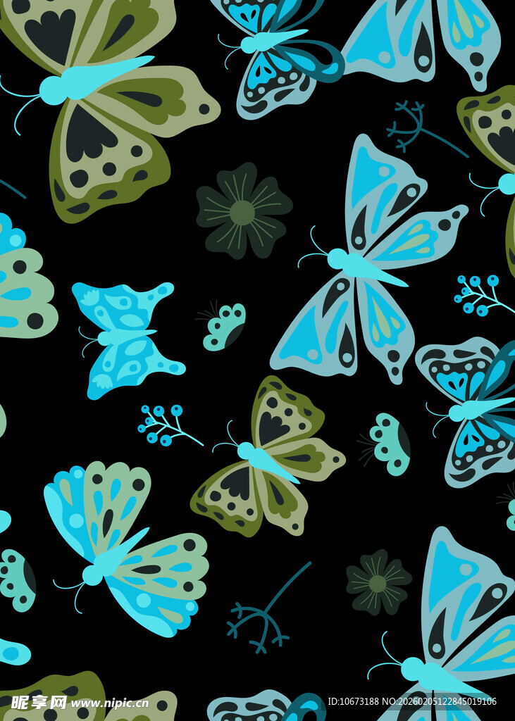 梦幻蝴蝶黑色背景图案