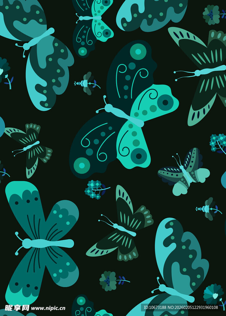 梦幻蓝绿蝴蝶图案背景
