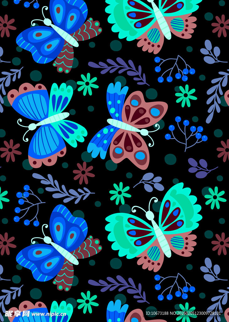 多彩蝴蝶花卉图案背景