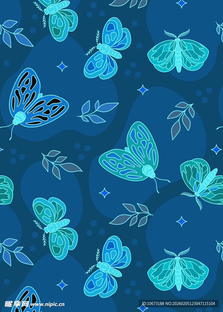 蓝色梦幻蝴蝶花纹图案