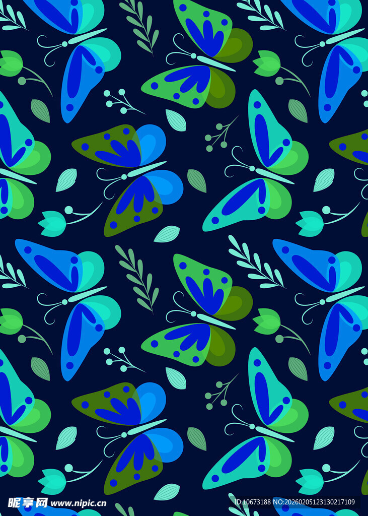 蓝绿蝴蝶图案背景设计