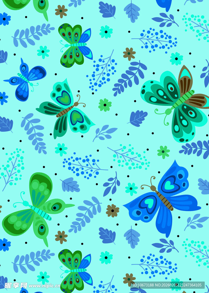 清新蓝底花卉植物图案