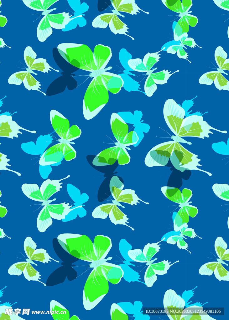蓝底多彩蝴蝶图案背景