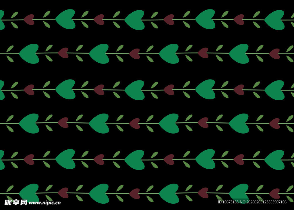 绿色心形花卉图案背景
