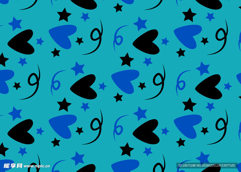 蓝底黑图案爱心星星数字背景