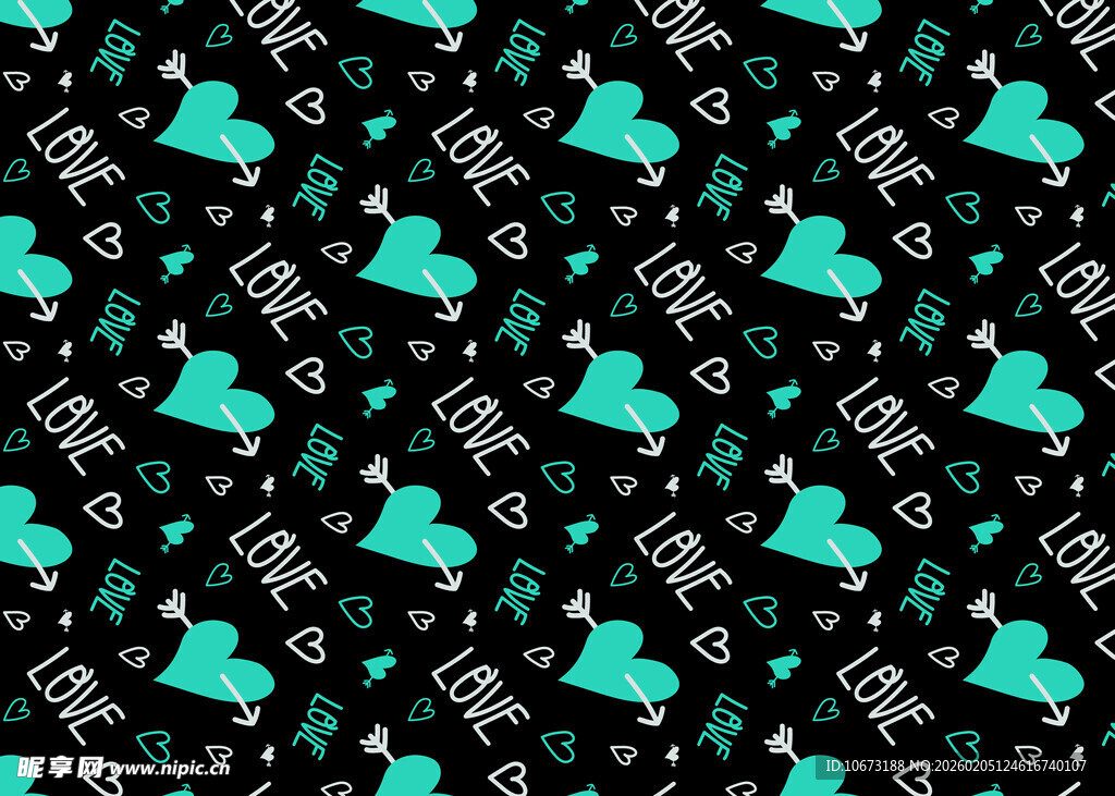 心形图案黑色背景无缝设计