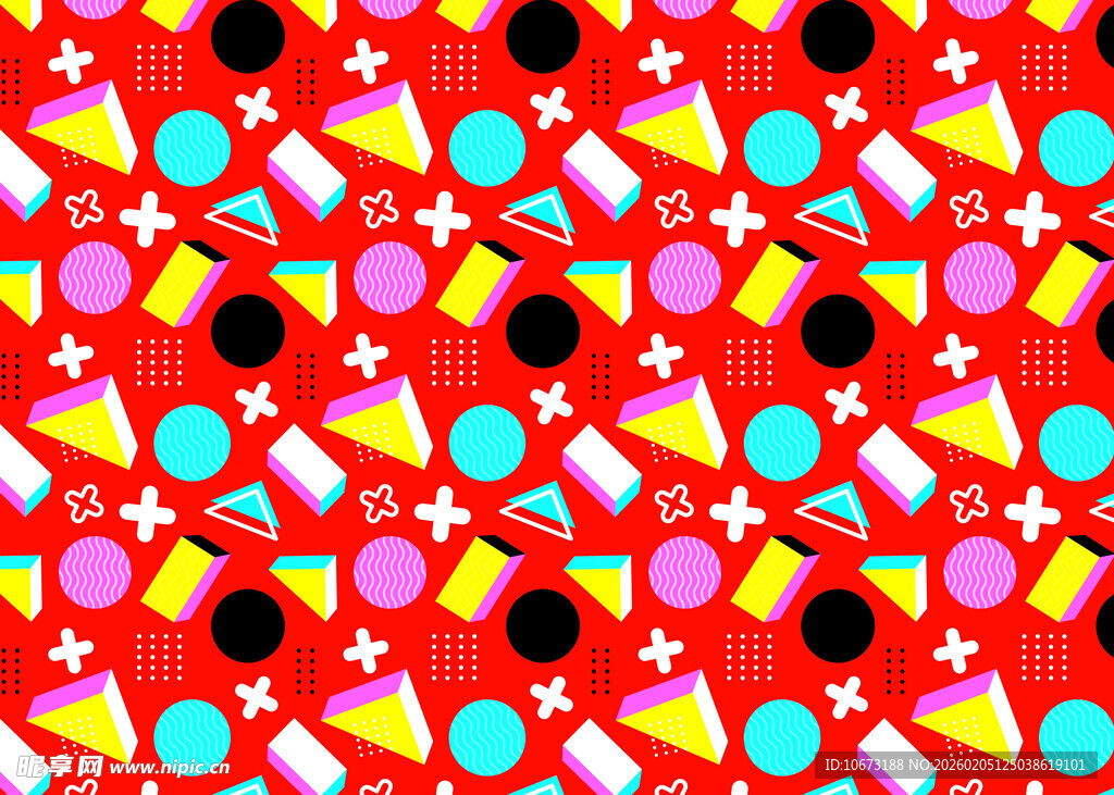 多彩几何图案红色背景图