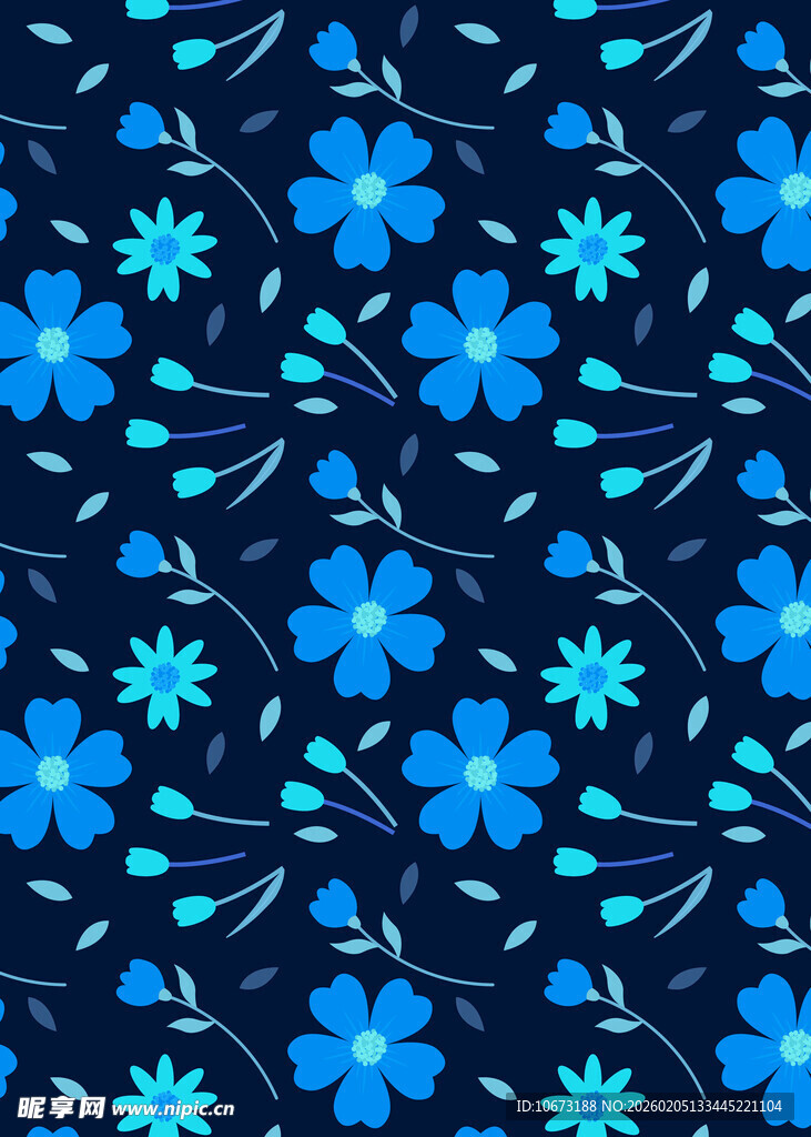 深蓝色底蓝色小花图案
