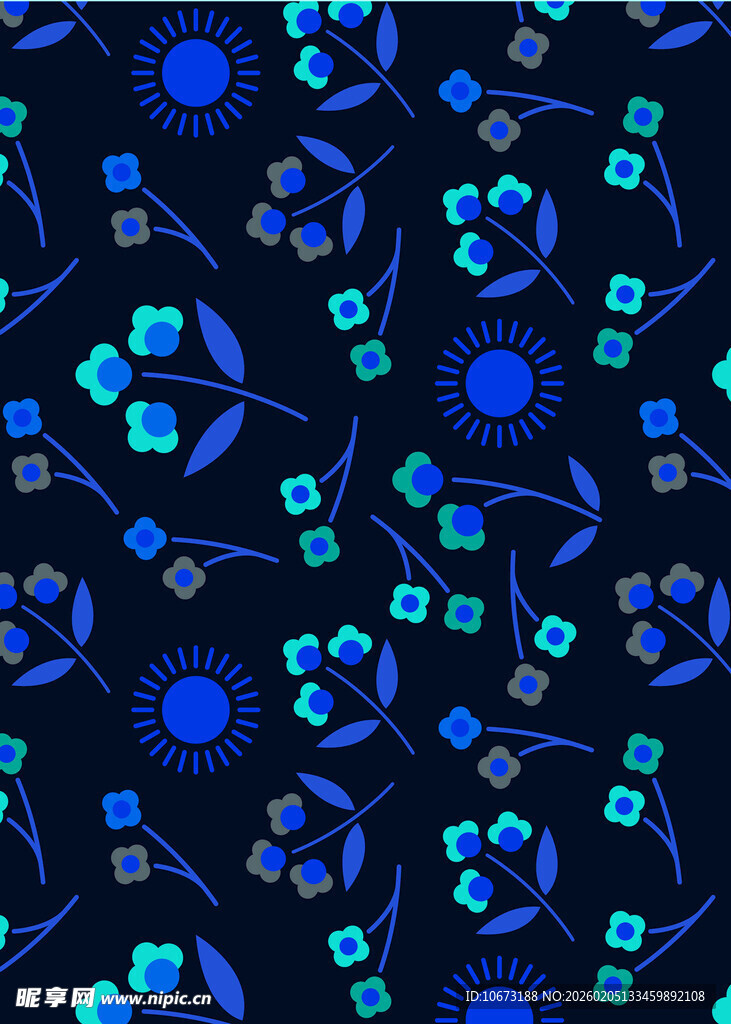 蓝色花卉图案无缝背景