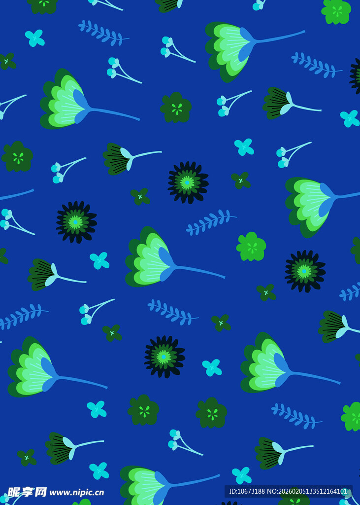 蓝绿梦幻花卉图案背景