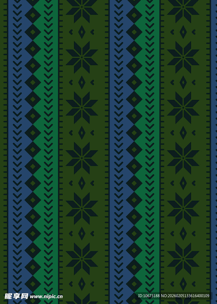 几何花纹绿色系针织图案