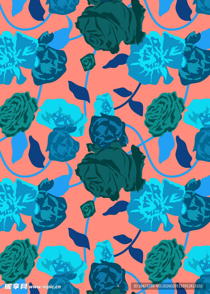 蓝绿花卉图案背景设计