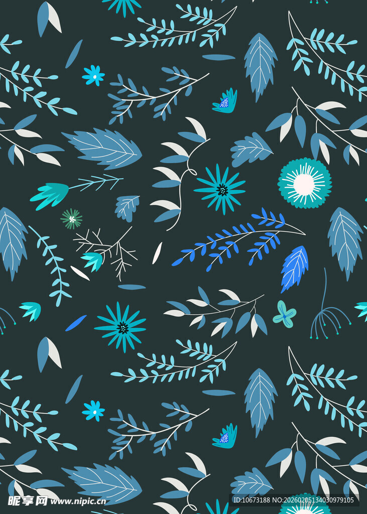 深蓝背景植物花卉图案