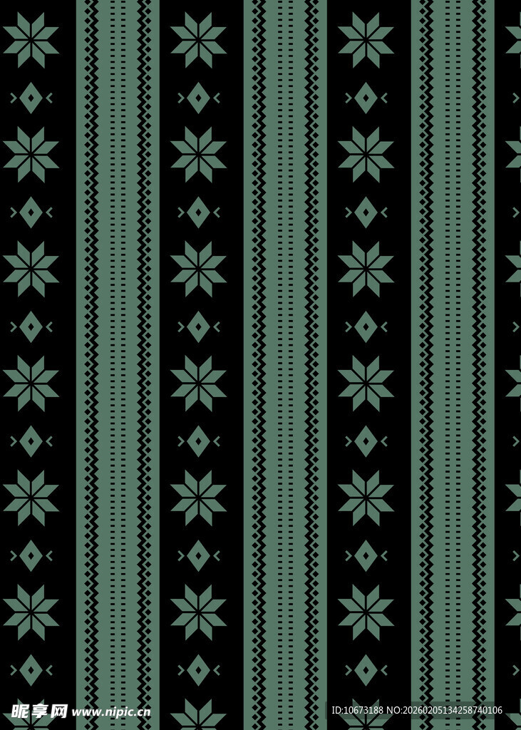 深绿底雪花条纹图案