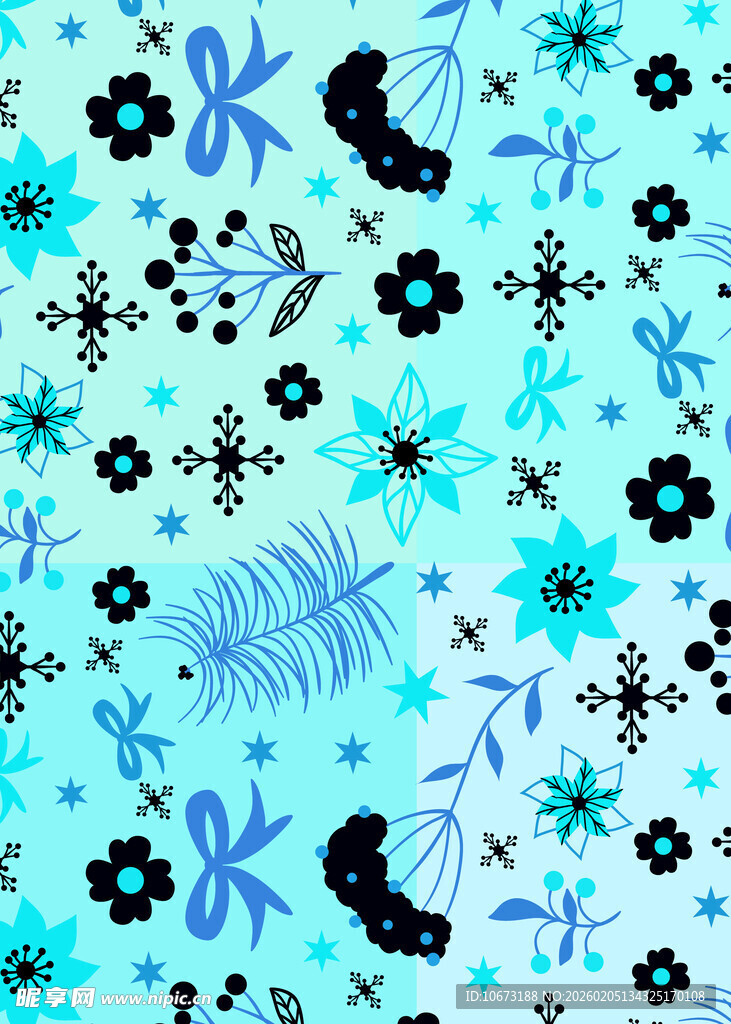 蓝调花卉几何图案背景