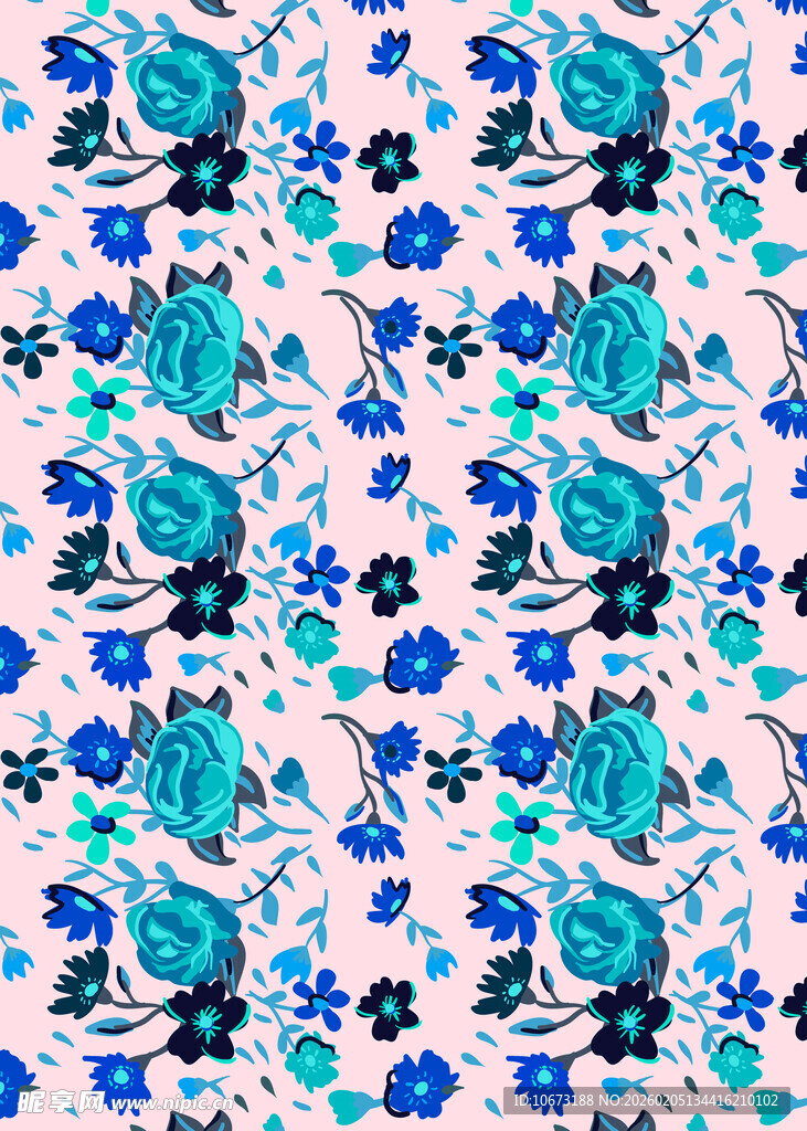 蓝粉花卉图案纹理背景