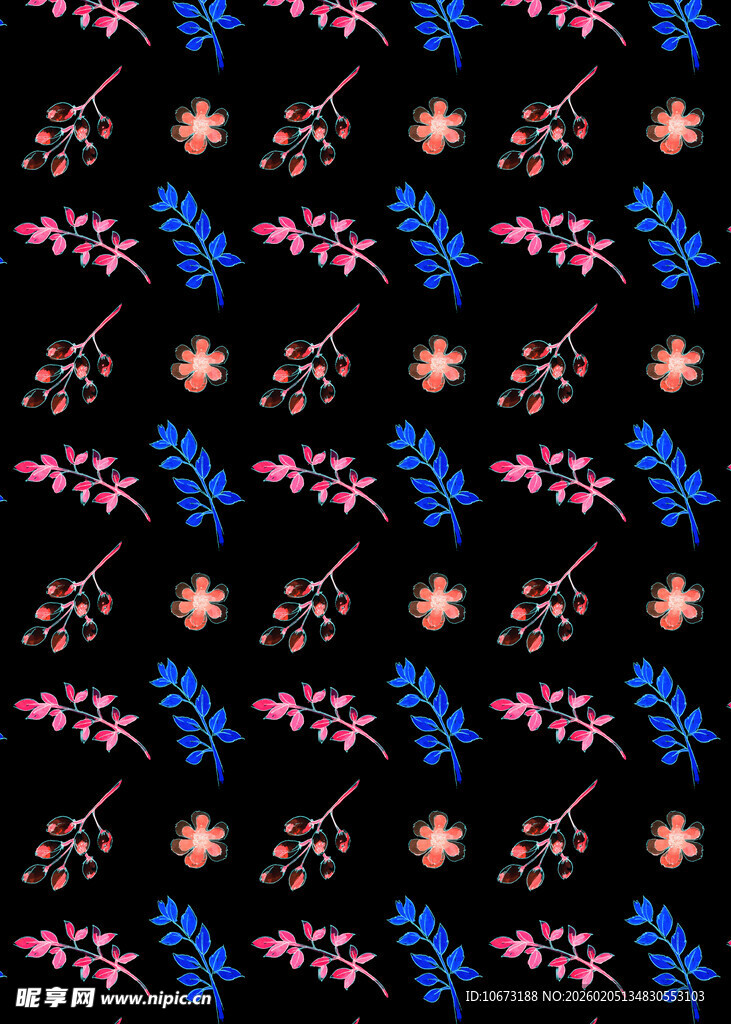 黑色底彩色花卉图案背景