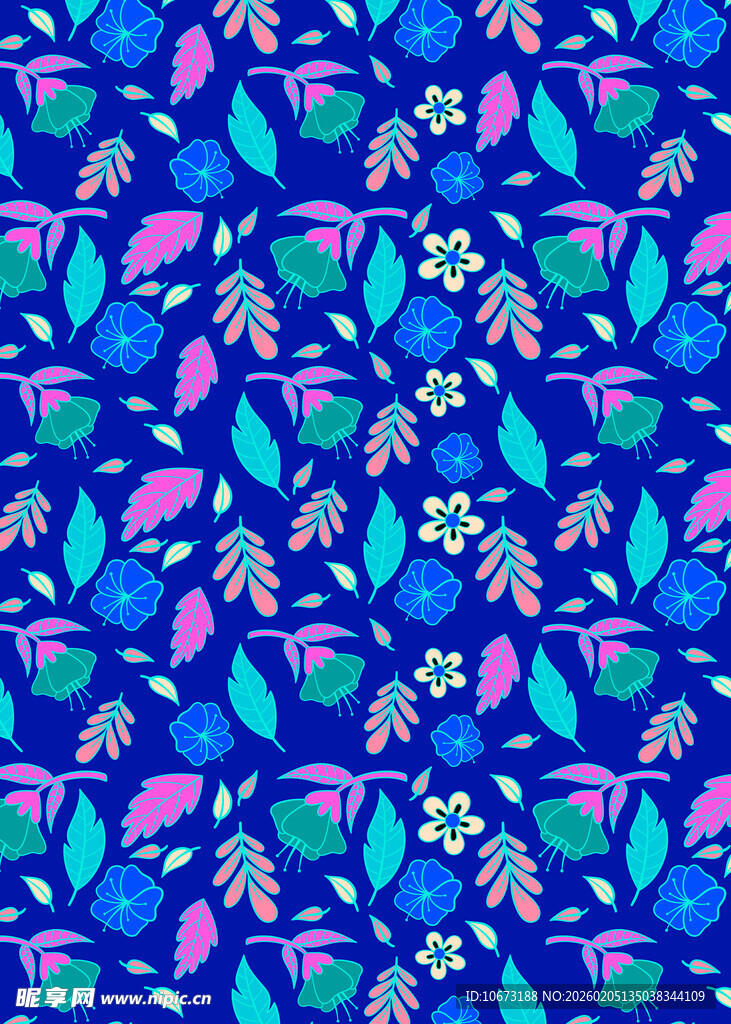 蓝色花卉叶子图案背景