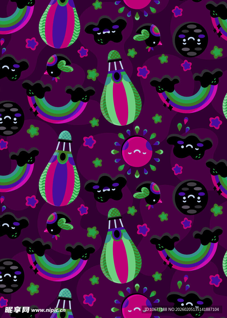 紫色奇幻卡通图案背景