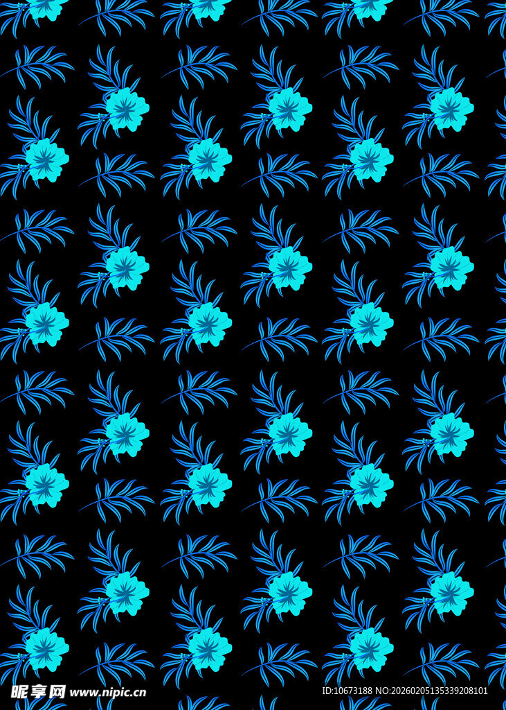 蓝色花卉图案黑色背景纹理