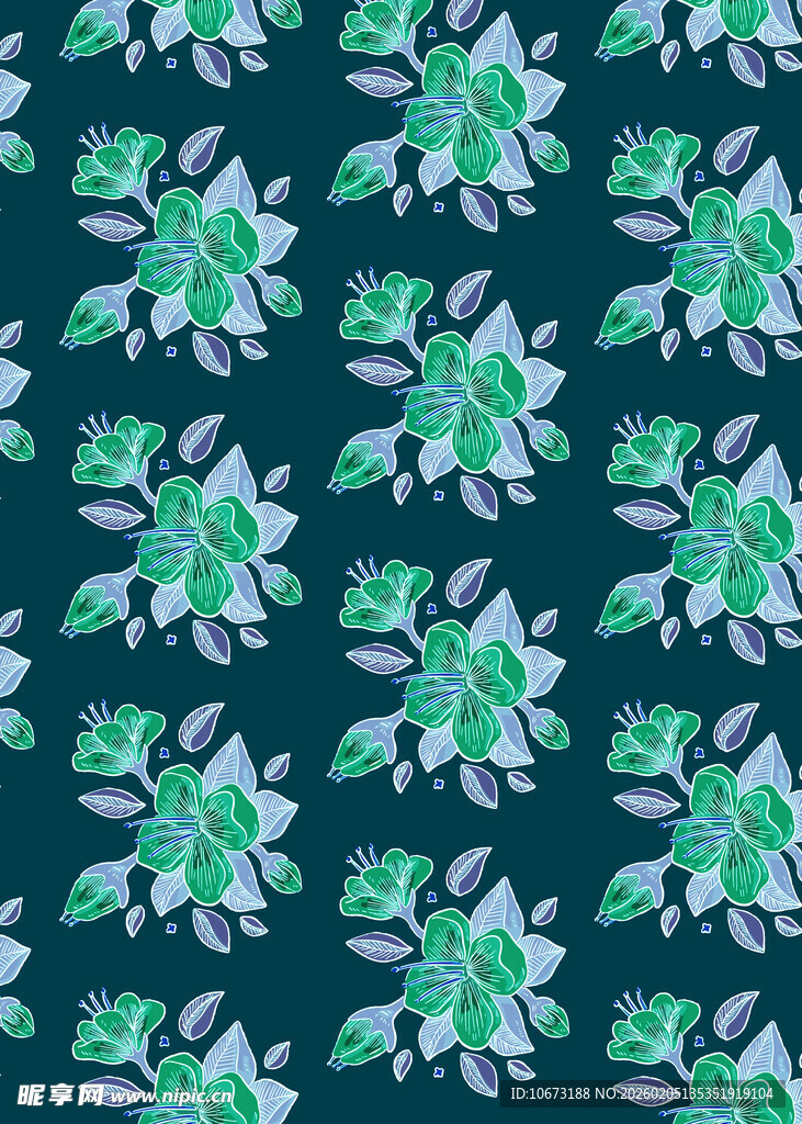 深绿底花卉图案纹理