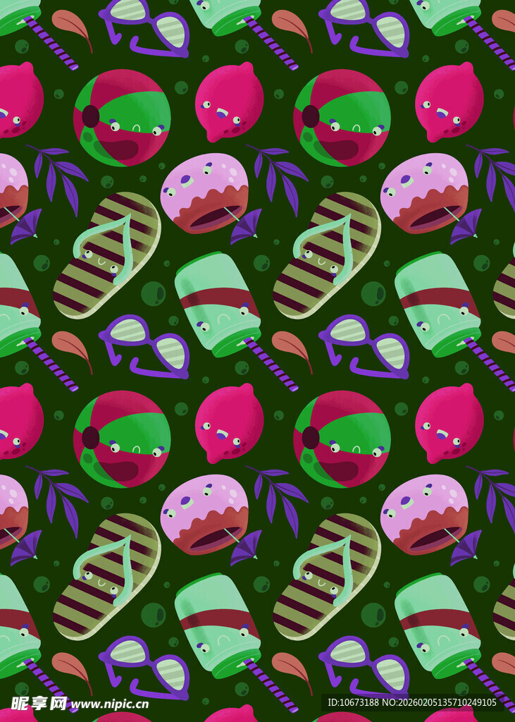 多彩卡通食物图案背景