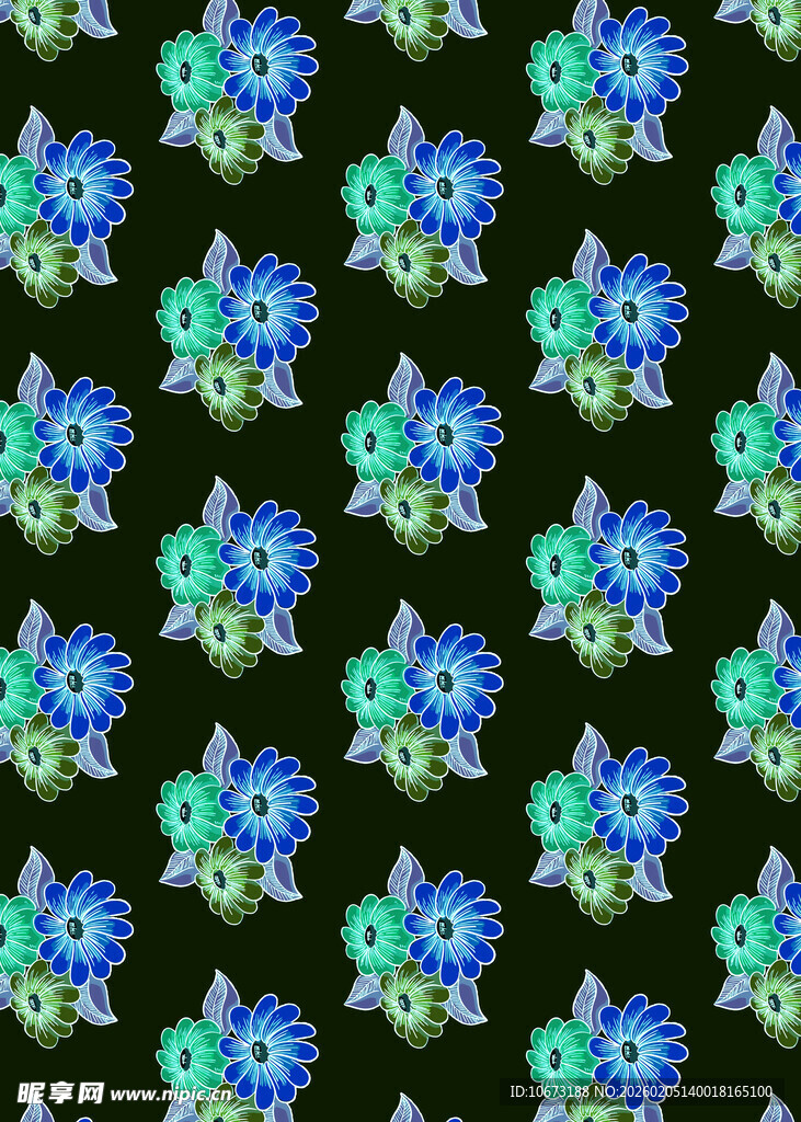 蓝绿花朵图案背景