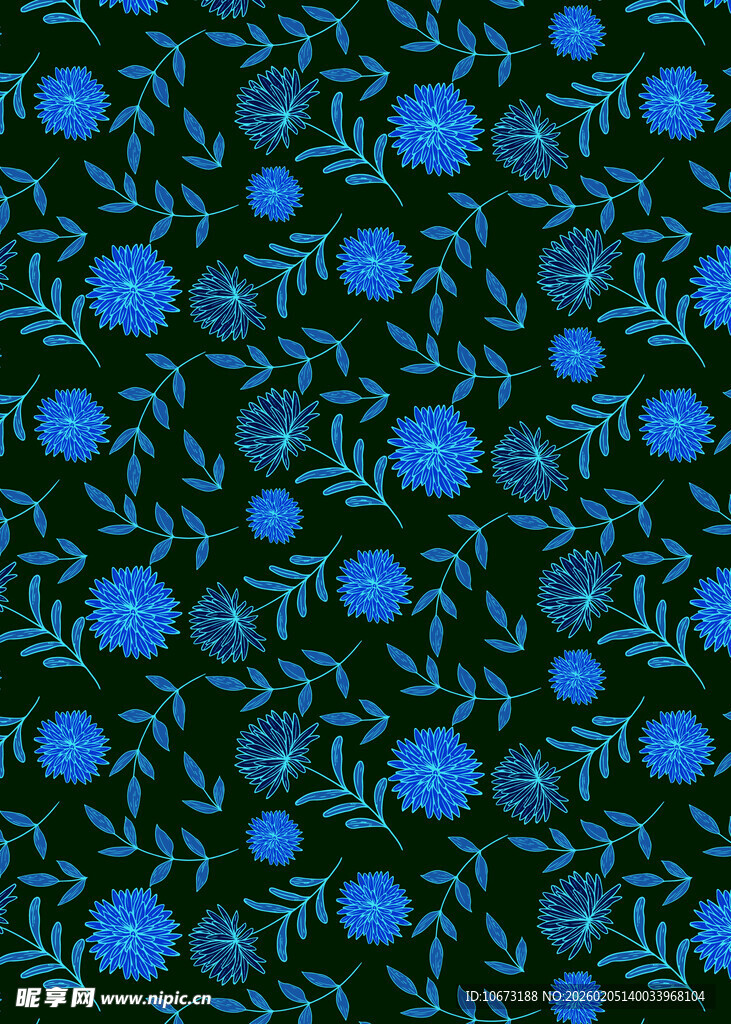 蓝色花卉几何图案背景