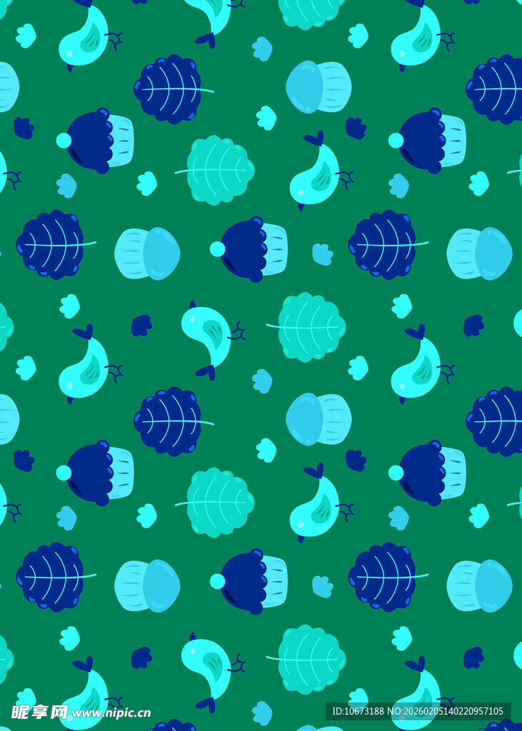 蓝绿海洋风卡通图案背景
