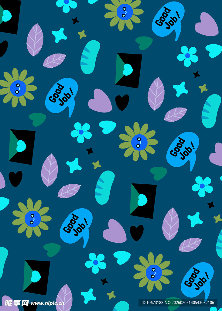 蓝色底多彩卡通图案背景