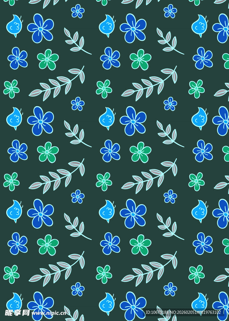 蓝绿花卉图案背景