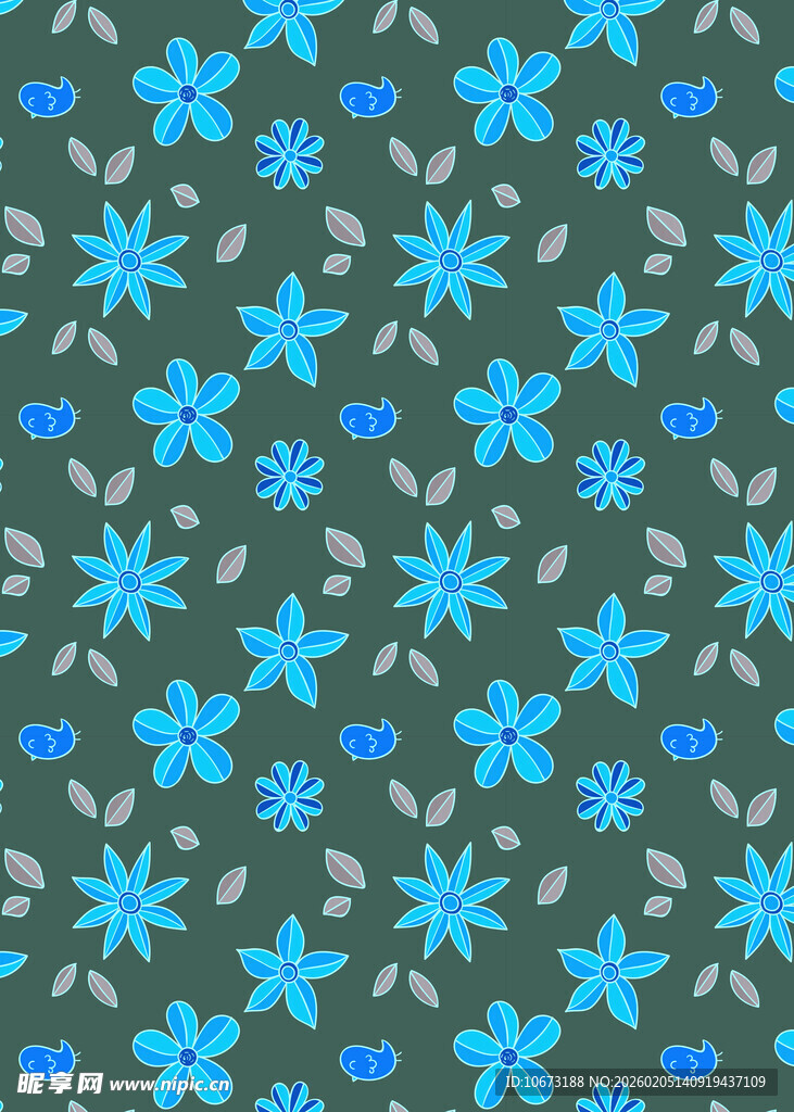 蓝色小花图案背景纹理