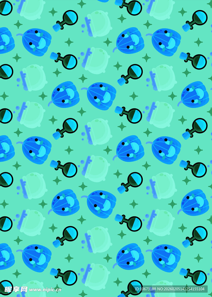 蓝绿相间的卡通图案背景