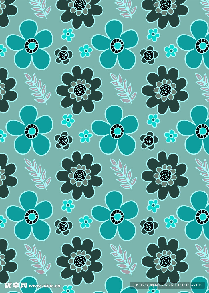 蓝绿花卉图案背景纹理