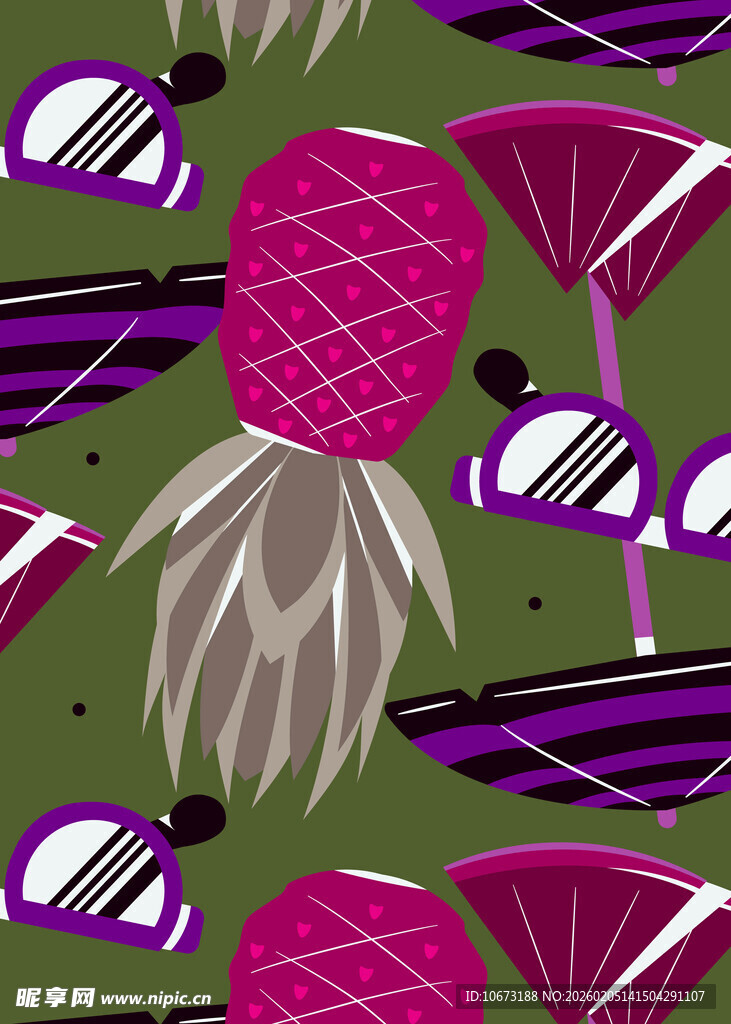 菠萝鸡尾酒图案背景设计