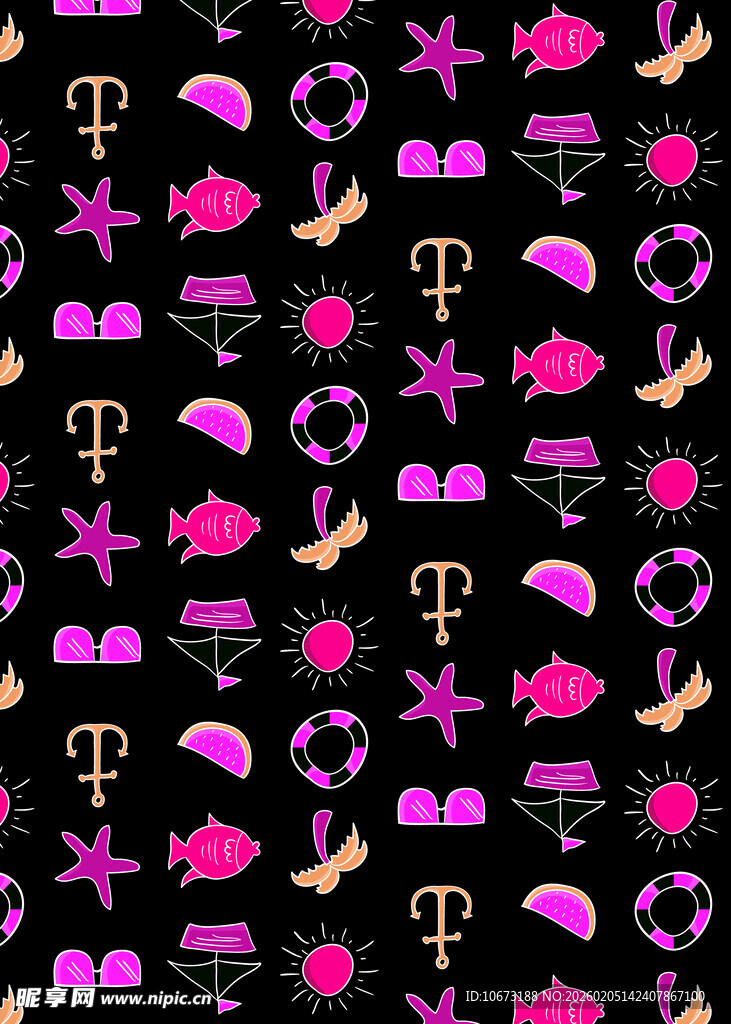 粉色海洋元素无缝图案