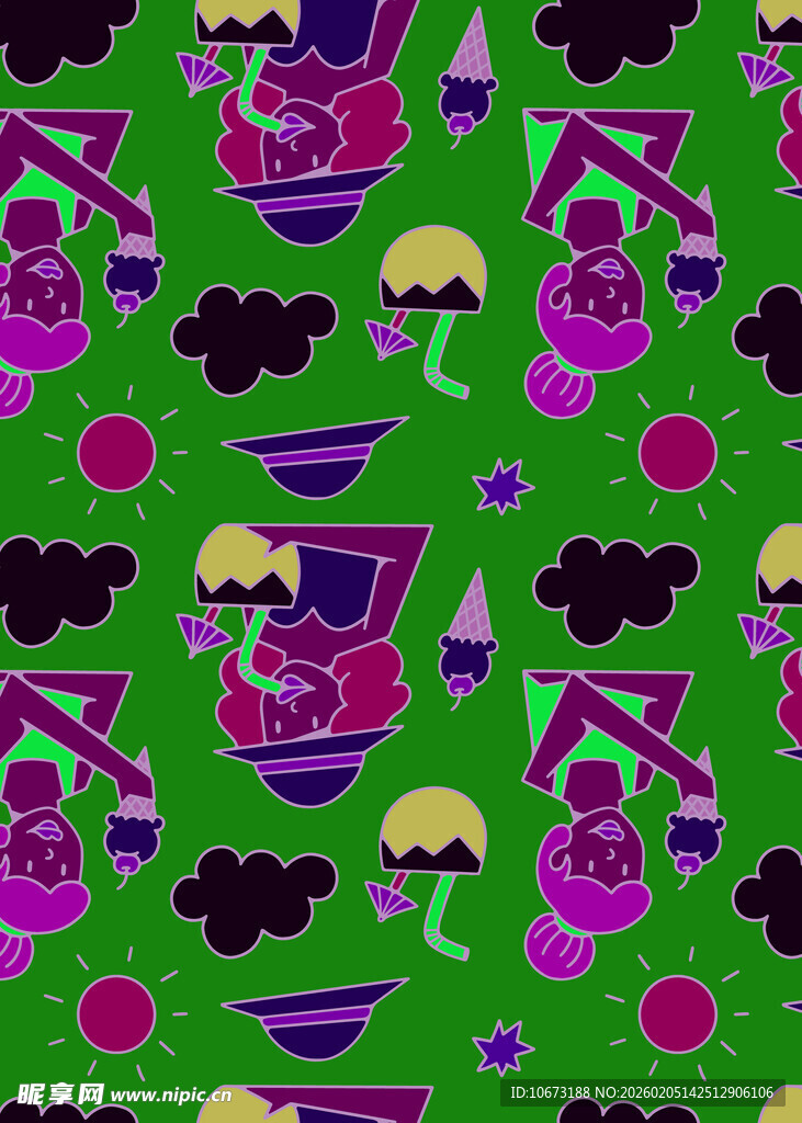 绿色背景卡通图案无缝设计