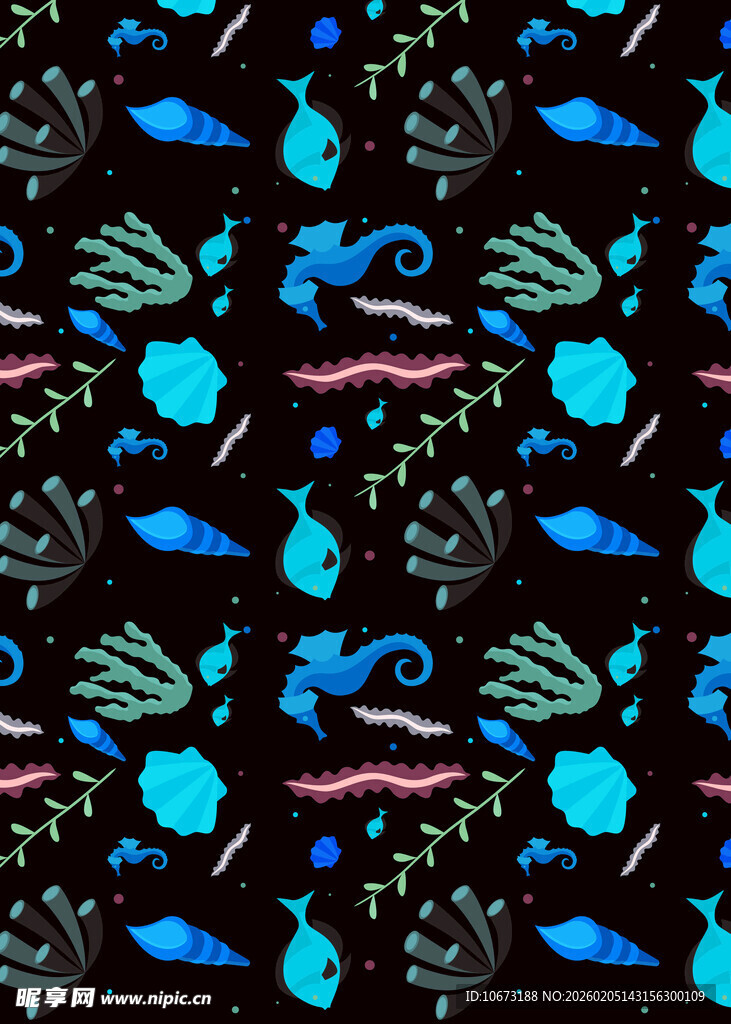 海洋元素黑色背景图案