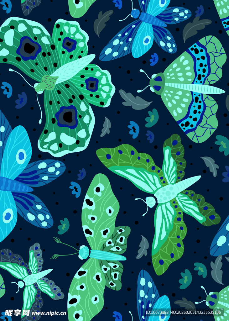 梦幻蓝绿蝴蝶图案背景