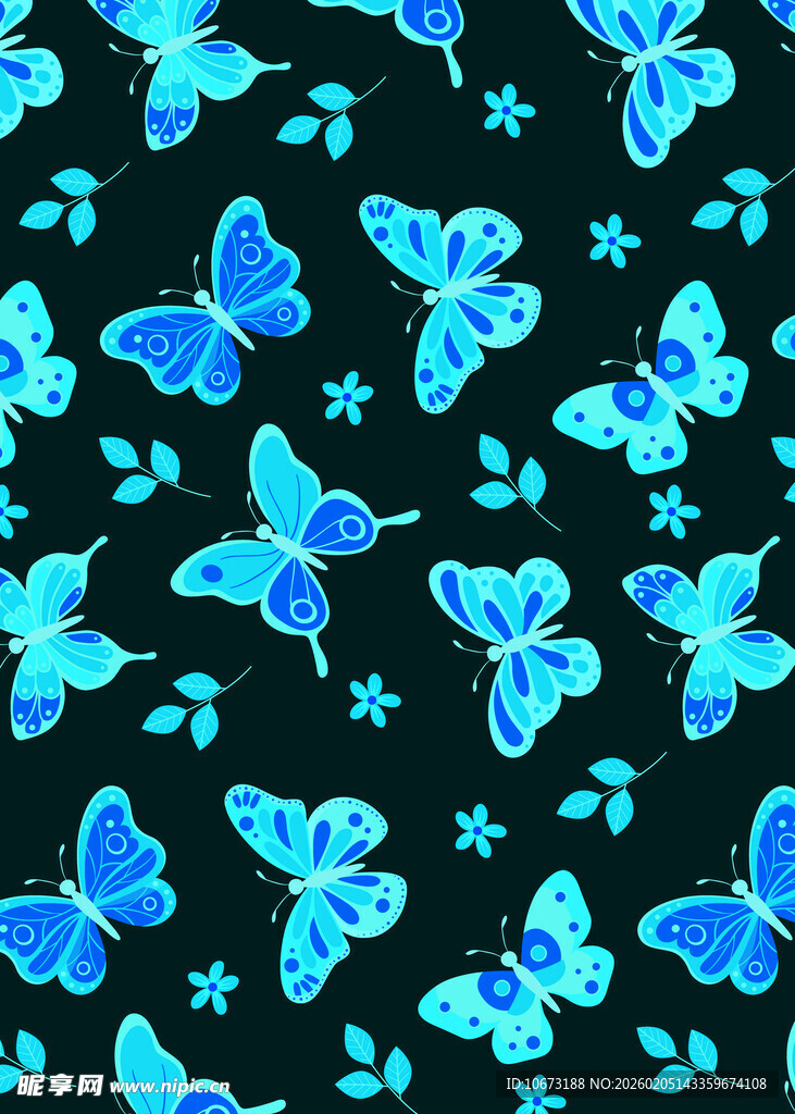 蓝色蝴蝶花卉图案背景
