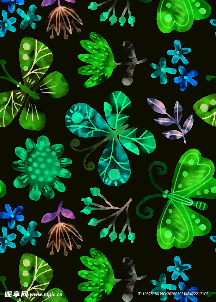 绿色花卉植物矢量图案