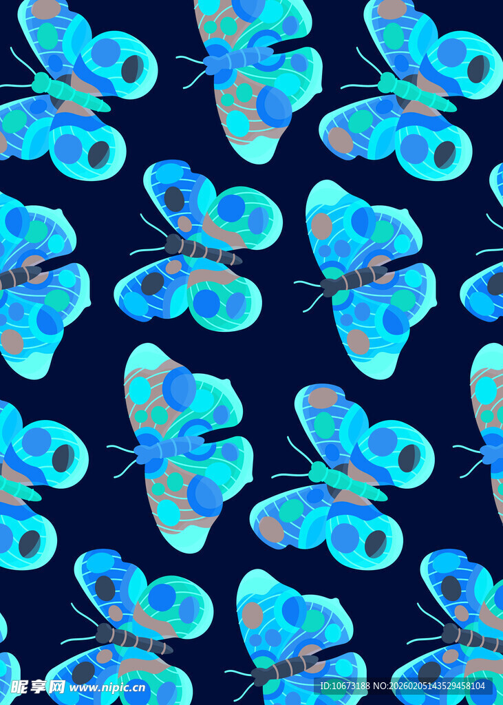 蓝色蝴蝶图案背景纹理