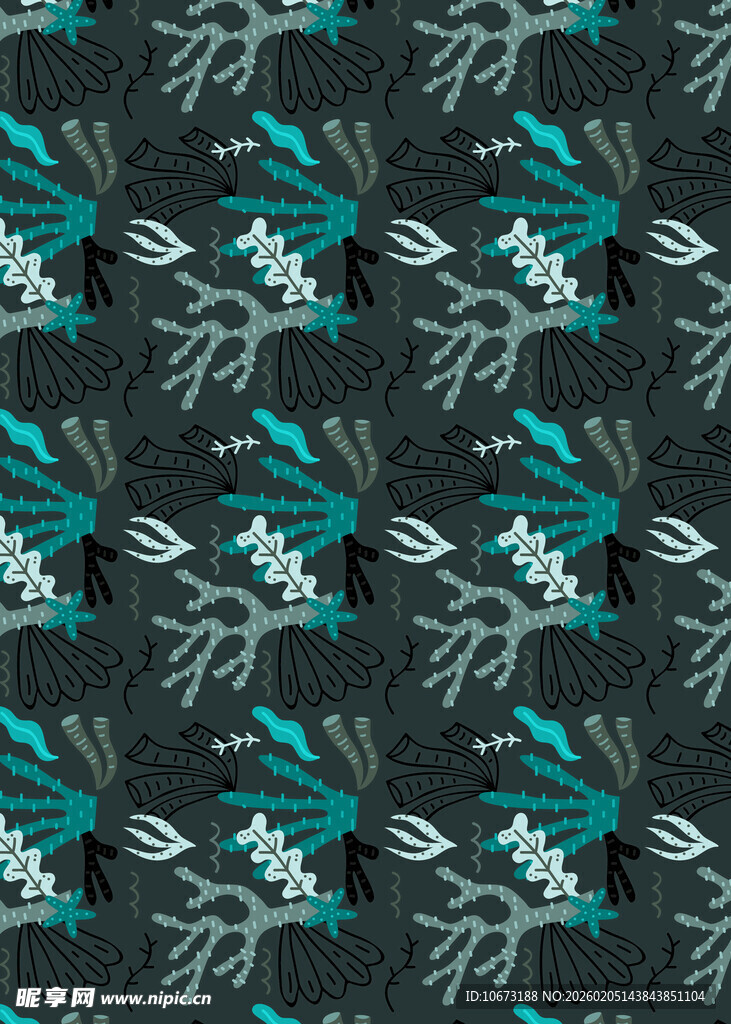 蓝绿花卉图案布料纹理