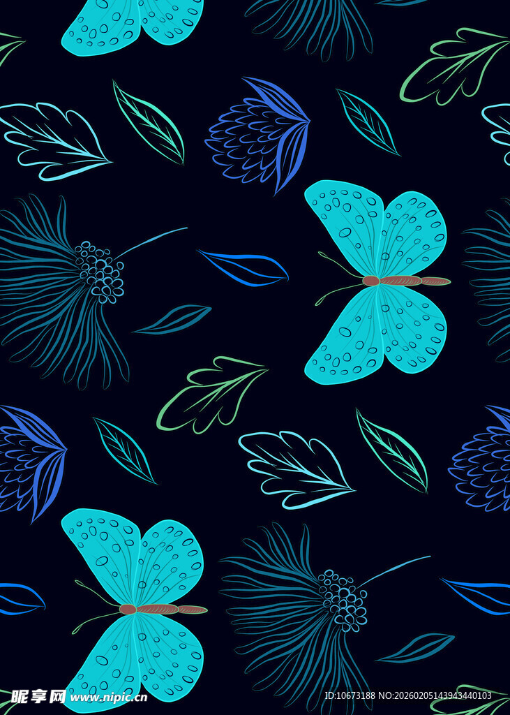 蓝色蝴蝶花卉图案背景