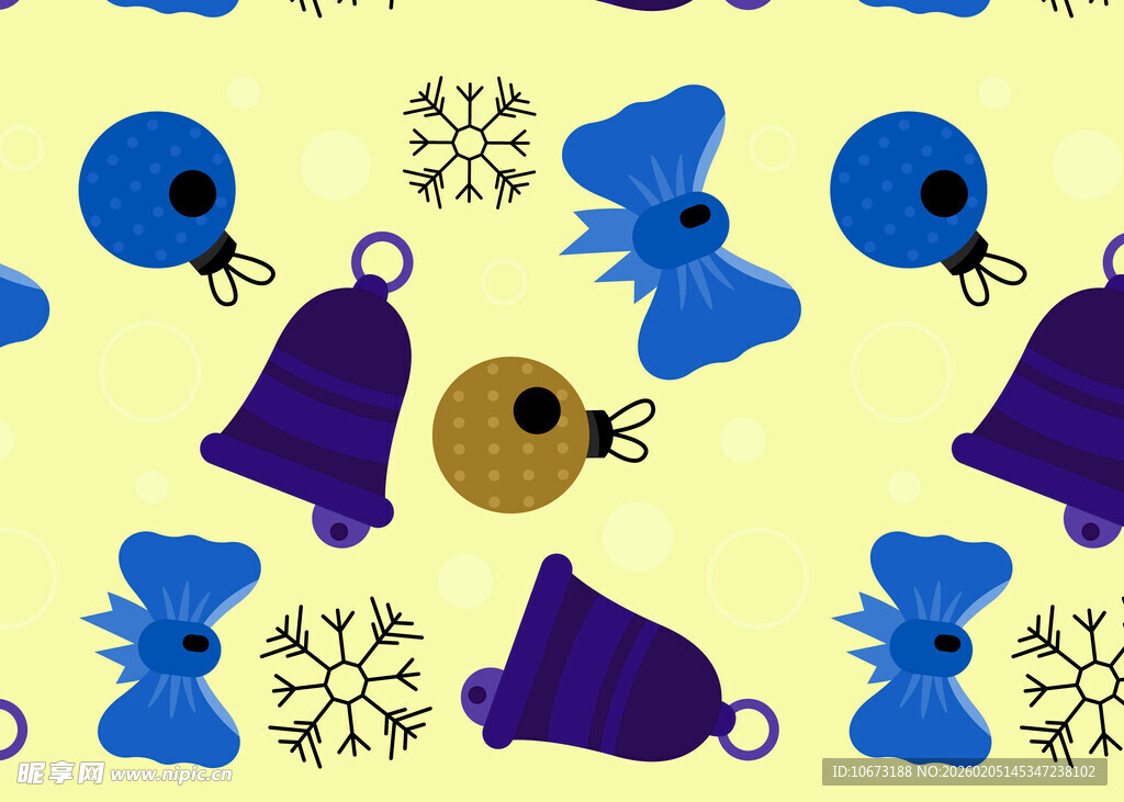 蓝色铃铛雪花图案背景