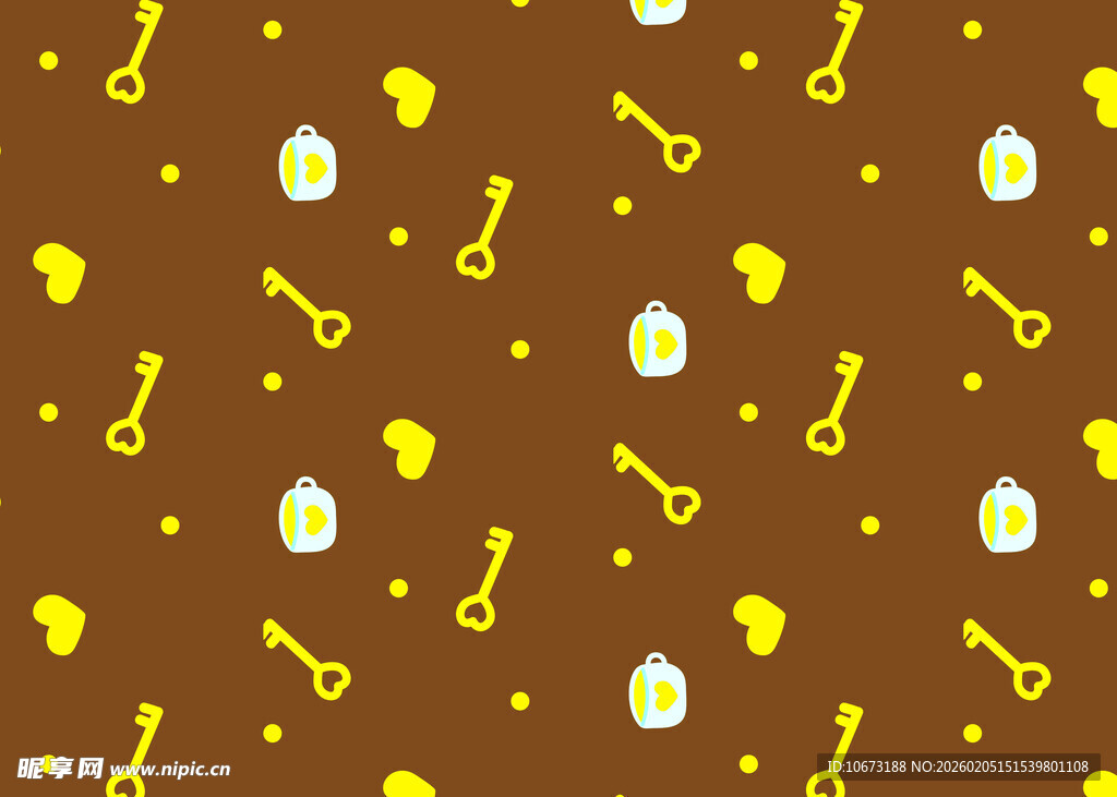棕色背景的卡通钥匙图案