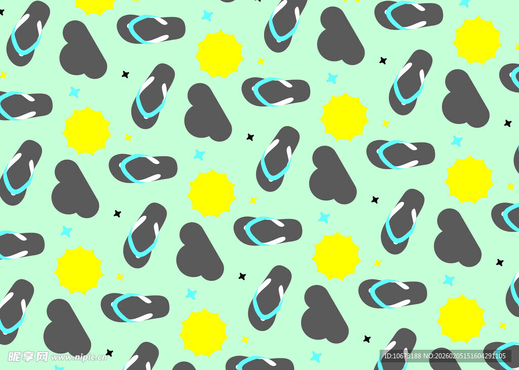 夏日沙滩拖鞋与柠檬图案