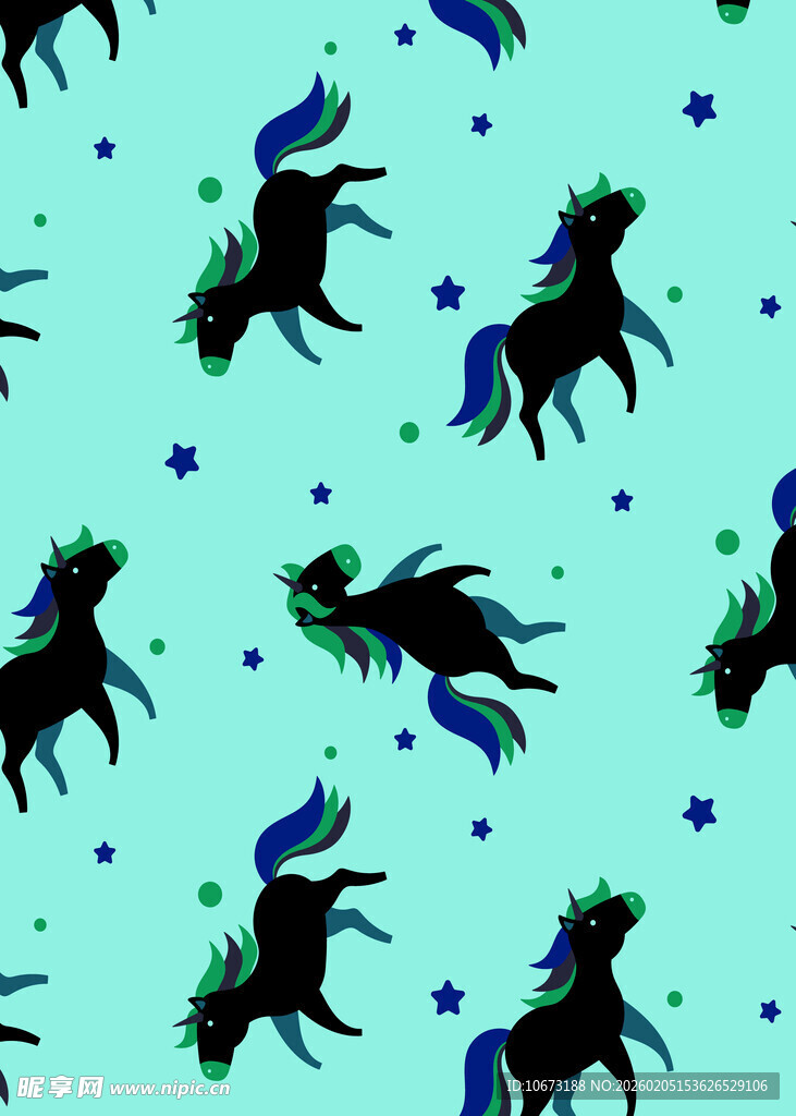 蓝色背景的奇幻动物图案