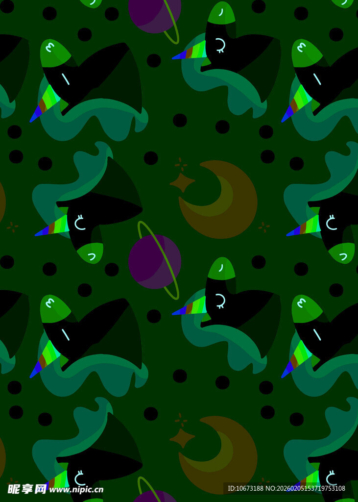 绿色奇幻卡通图案背景